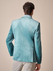 Light Blue Slim Fit Self Lapel Velvet Blazer - Image 3 of 11
