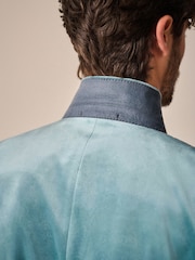 Light Blue Slim Fit Self Lapel Velvet Blazer - Image 5 of 11
