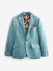 Light Blue Slim Fit Self Lapel Velvet Blazer - Image 7 of 11