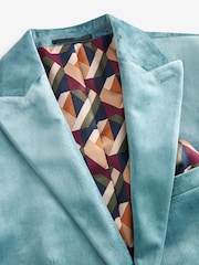 Light Blue Slim Fit Self Lapel Velvet Blazer - Image 8 of 11