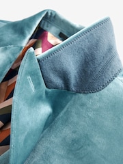 Light Blue Slim Fit Self Lapel Velvet Blazer - Image 9 of 11