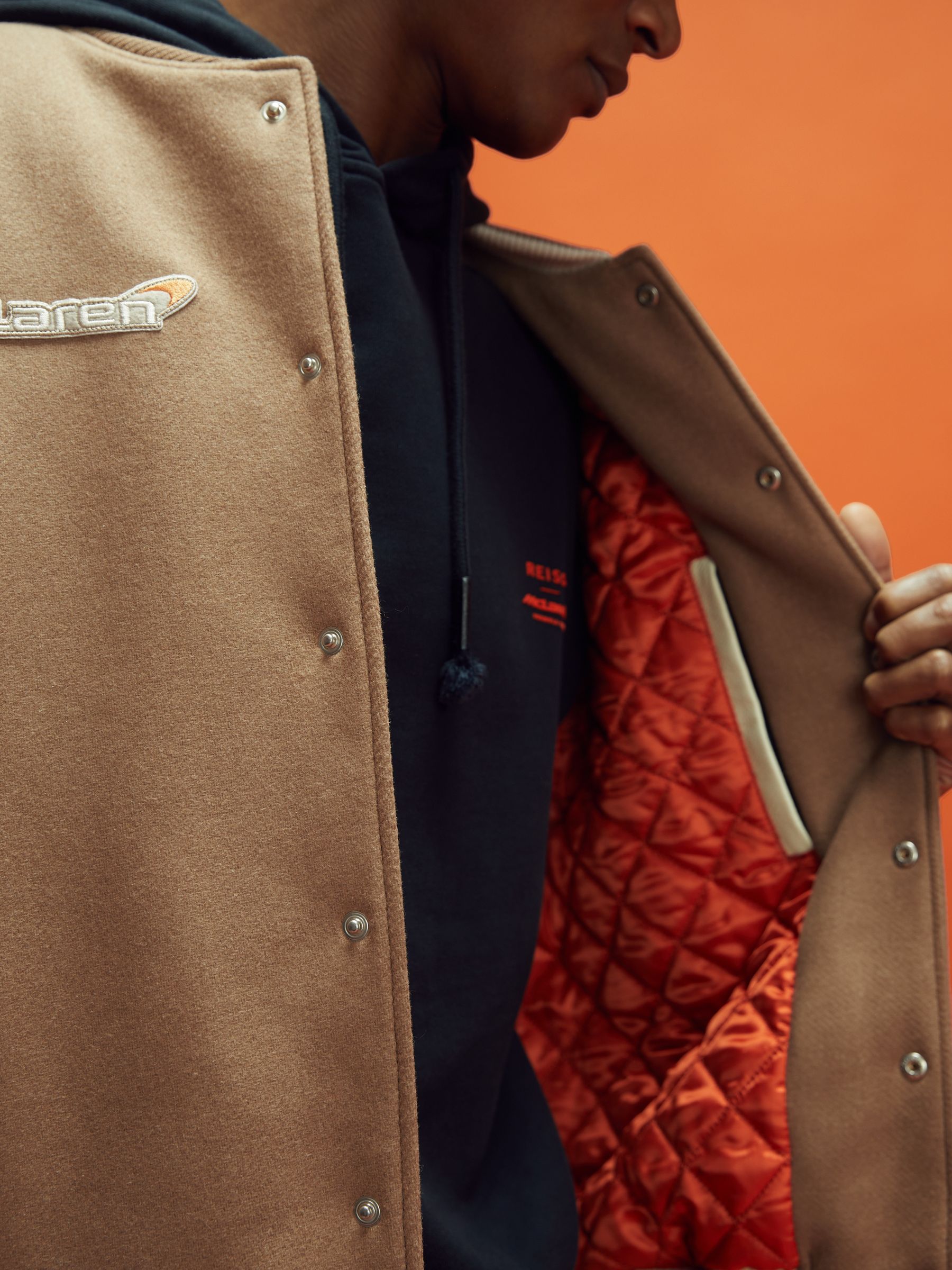 Buy Reiss x McLaren F1 Team Camel Ecru McLaren F1 Leather Varsity Jacket from Next France
