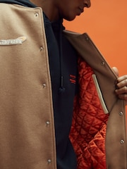 Reiss x McLaren F1 Team Camel/Ecru McLaren F1 Leather Varsity Jacket - Image 4 of 9