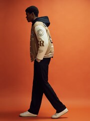 Reiss x McLaren F1 Team Camel/Ecru McLaren F1 Leather Varsity Jacket - Image 6 of 9