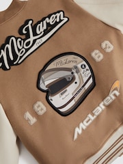 Reiss x McLaren F1 Team Camel/Ecru McLaren F1 Leather Varsity Jacket - Image 7 of 9