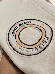 Reiss x McLaren F1 Team Camel/Ecru McLaren F1 Leather Varsity Jacket - Image 9 of 9