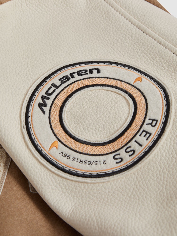 Reiss x McLaren F1 Team Camel/Ecru McLaren F1 Leather Varsity Jacket - Image 9 of 9