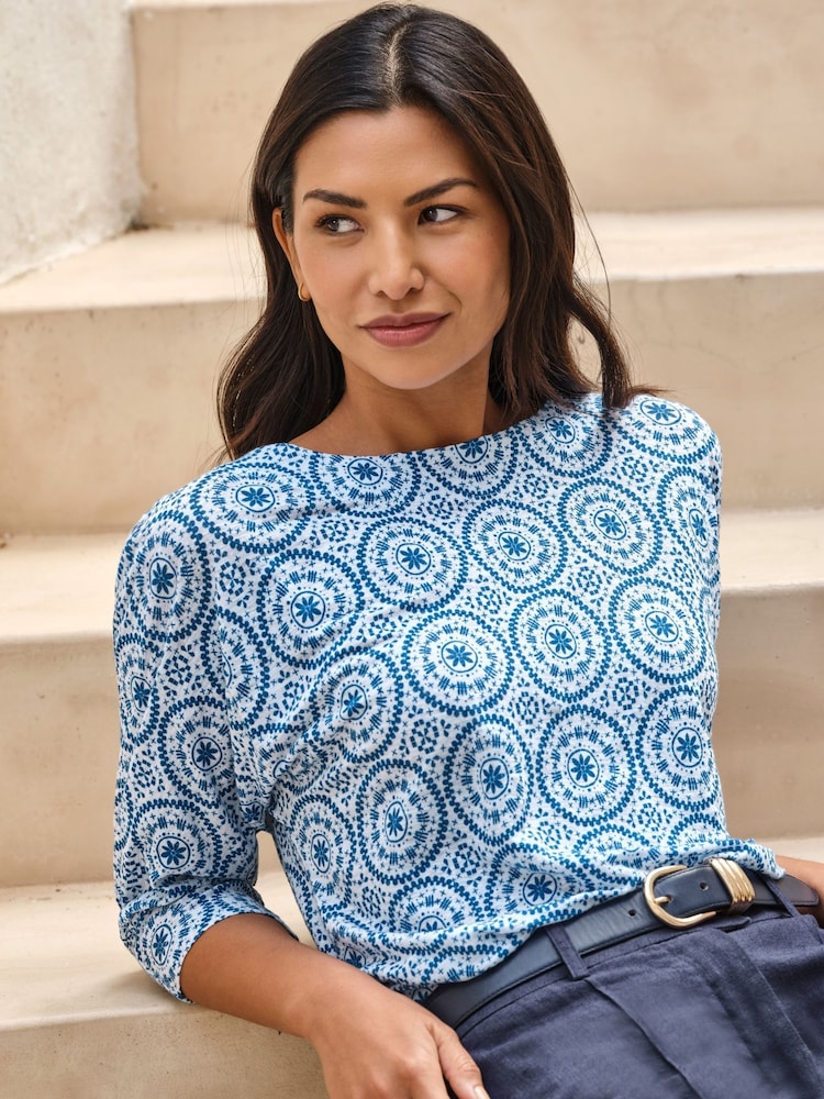 Pure Collection Blue Linen 3/4 Sleeve Top - Image 1 of 3 Pure Collection Blue Linen 3/4 Sleeve Top - Image 1 of 3