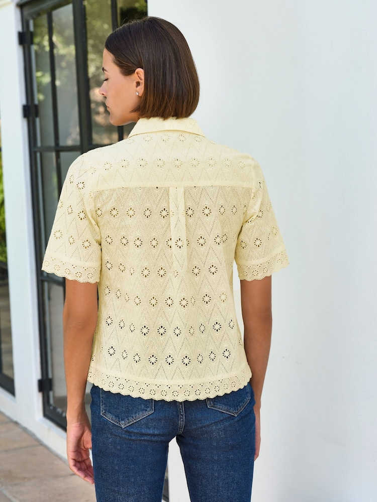 Pure Collection Yellow Short Sleeve Broderie Shirt - Image 2 of 3