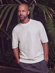 White Knitted Textured Regular Fit T-Shirt - Image 6 of 6