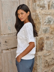 Pure Collection Cotton Short Sleeve Texture Top - Bild 2 von 3