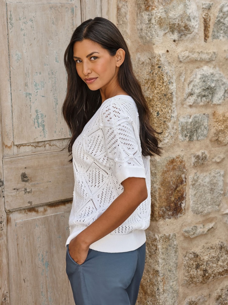 Pure Collection Cotton Short Sleeve Texture Top - Bild 2 von 3