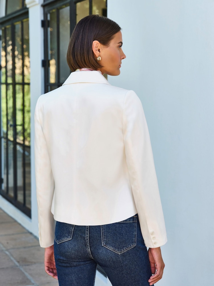 Pure Collection Cream Tencel Cropped Cotton Jacket - Image 2 of 3 Pure Collection Cream Tencel Cropped Cotton Jacket - Image 2 of 3