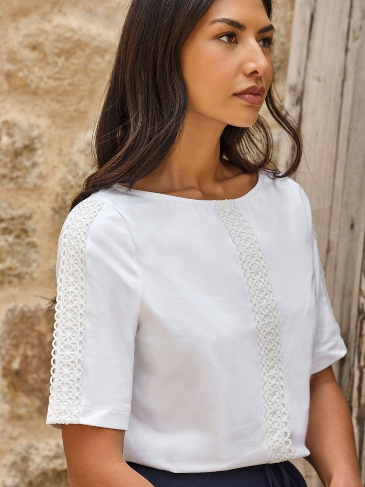 Pure Collection White Lace Panel T-Shirt - Image 3 of 3 Pure Collection White Lace Panel T-Shirt - Image 3 of 3