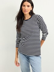 Navy Blue/White Maternity Long Sleeve Striped Nursing T-Shirt - Image 1 of 8