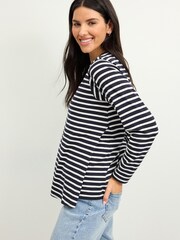 Navy Blue/White Maternity Long Sleeve Striped Nursing T-Shirt - Image 3 of 8