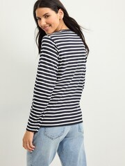 Navy Blue/White Maternity Long Sleeve Striped Nursing T-Shirt - Image 5 of 8
