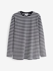 Navy Blue/White Maternity Long Sleeve Striped Nursing T-Shirt - Image 7 of 8
