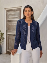 Pure Collection Blue Cotton Mesh Zip Cardigan - Image 1 of 3