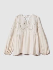Reiss Cream Noa Lace Cut-Out Blouse - Image 2 of 6