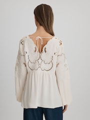 Reiss Cream Noa Lace Cut-Out Blouse - Image 5 of 6