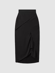Reiss Black Zaria High Rise Draped Midi Skirt - Image 2 of 6