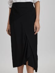 Reiss Black Zaria High Rise Draped Midi Skirt - Image 3 of 6