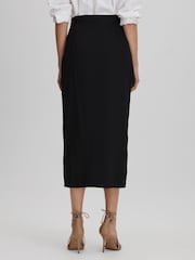 Reiss Black Zaria High Rise Draped Midi Skirt - Image 4 of 6