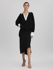 Reiss Black Zaria High Rise Draped Midi Skirt - Image 5 of 6