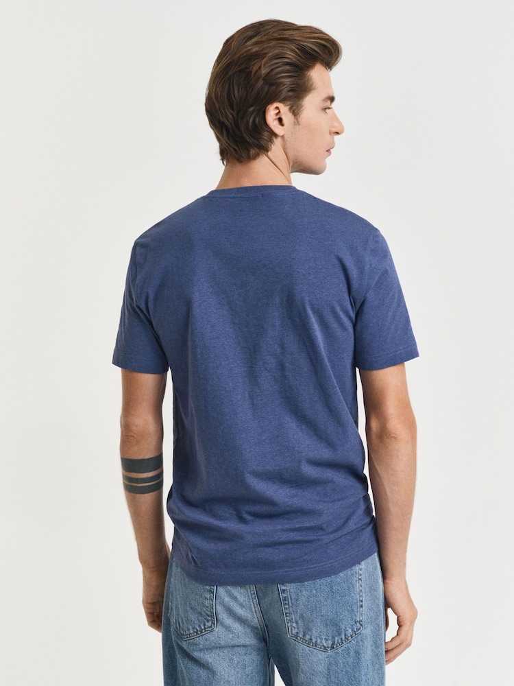 GANT Blue Melange Shield Logo T-Shirt - Image 2 of 4 GANT Blue Melange Shield Logo T-Shirt - Image 2 of 4