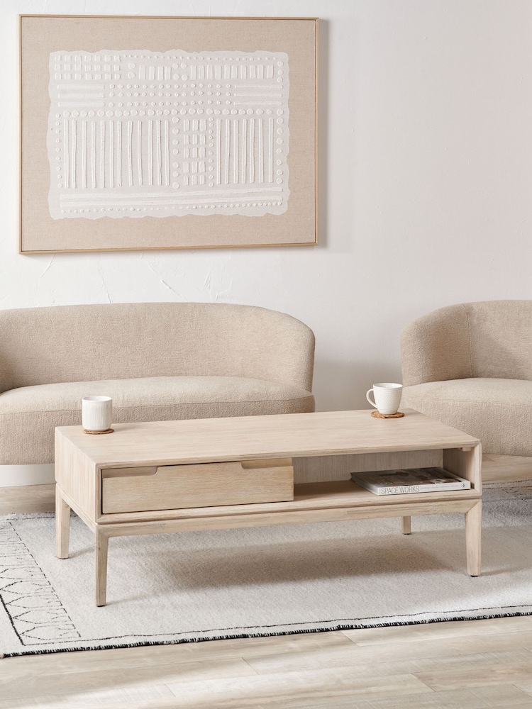 Pacific White Sand Acacia Wood 2 Drawer Coffee Table - Image 1 of 7 Pacific White Sand Acacia Wood 2 Drawer Coffee Table - Image 1 of 7