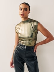 Gold Sleeveless High Neck Top - Image 1 of 6