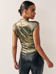 Gold Sleeveless High Neck Top - Image 2 of 6