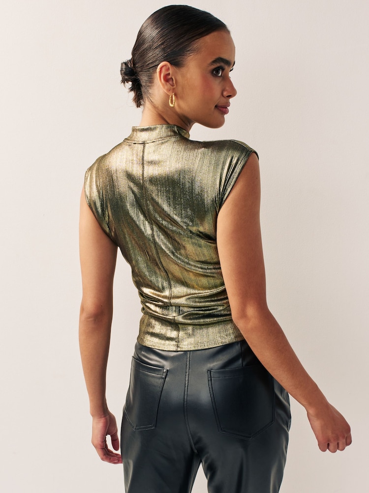 Gold Sleeveless High Neck Top - Image 2 of 6