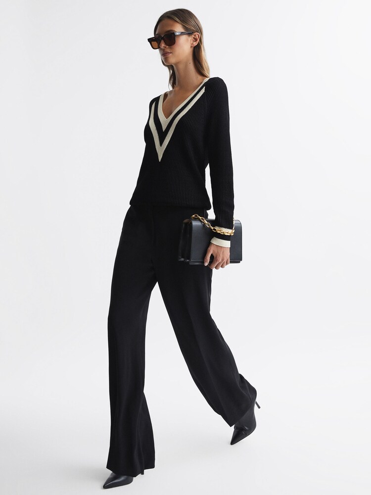 Reiss Black/White Matilda Casual Ribbed Colourblock Jumper - Image 1 of 4 Reiss Black/White Matilda Casual Ribbed Colourblock Jumper - Image 1 of 4