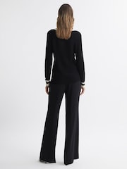 Reiss Black/White Matilda Casual Ribbed Colourblock Jumper - Image 2 of 4