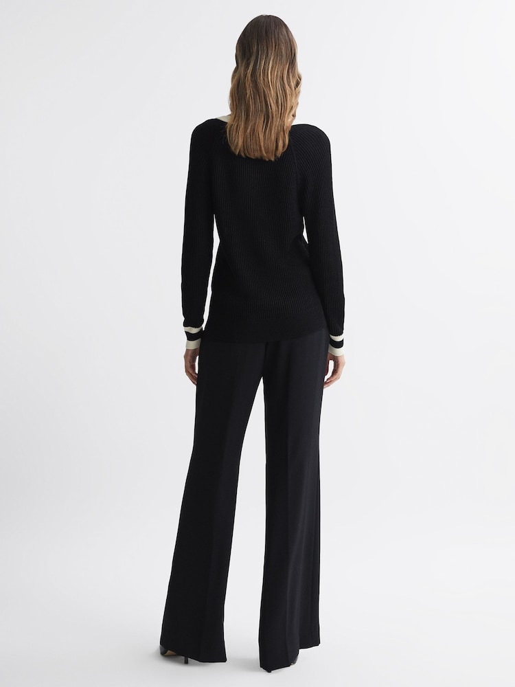 Reiss Black/White Matilda Casual Ribbed Colourblock Jumper - Image 2 of 4