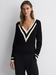Reiss Black/White Matilda Casual Ribbed Colourblock Jumper - Image 3 of 4