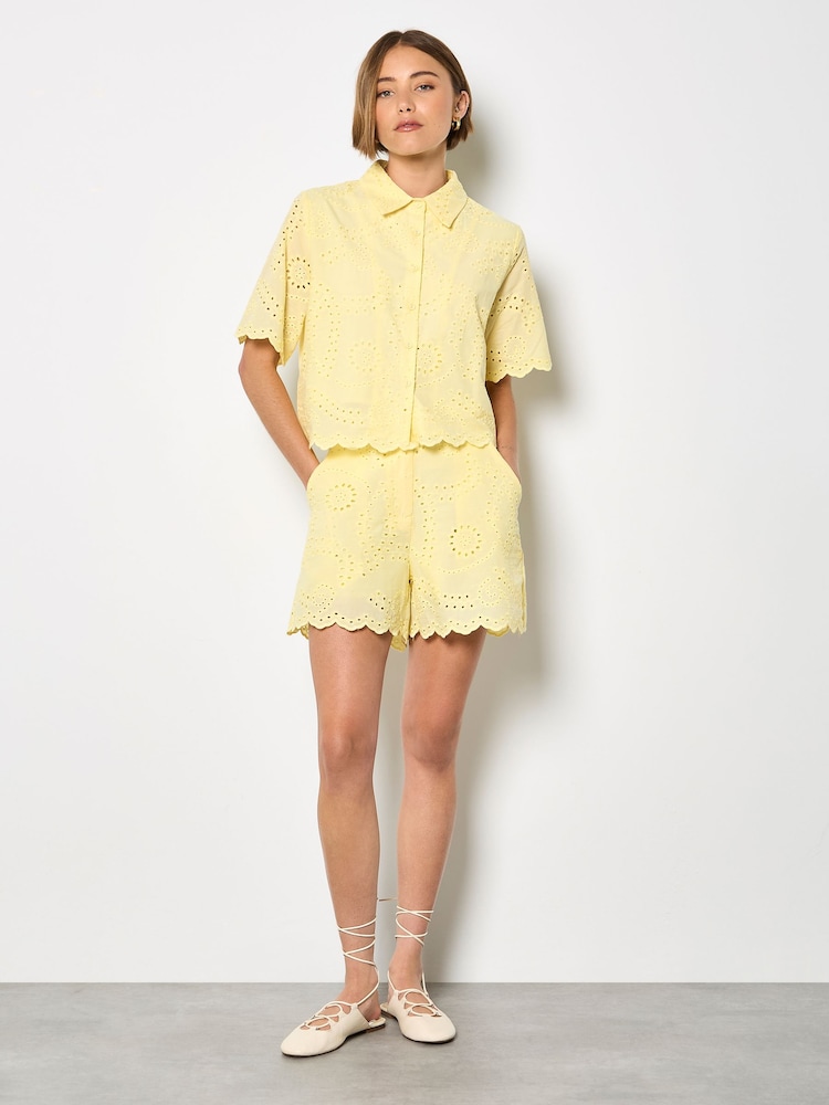 Apricot Yellow Scalloped Broderie Cropped Shirt - Image 1 of 4