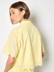 Apricot Yellow Scalloped Broderie Cropped Shirt - Image 3 of 4