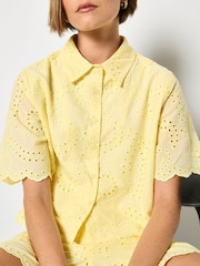 Apricot Yellow Scalloped Broderie Cropped Shirt - Image 4 of 4