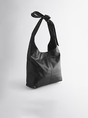 Black Leather Knot Bow Shoulder Bag - Image 6 of 12