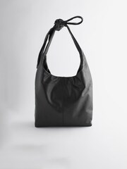 Black Leather Knot Bow Shoulder Bag - Image 7 of 12
