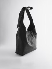 Black Leather Knot Bow Shoulder Bag - Image 8 of 12