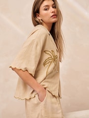 Cream Scallop Edge Button Through Short Set Pyjamas - Image 1 of 10