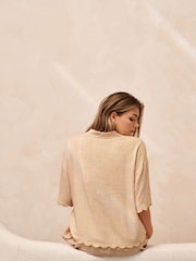 Cream Scallop Edge Button Through Short Set Pyjamas - Image 2 of 10