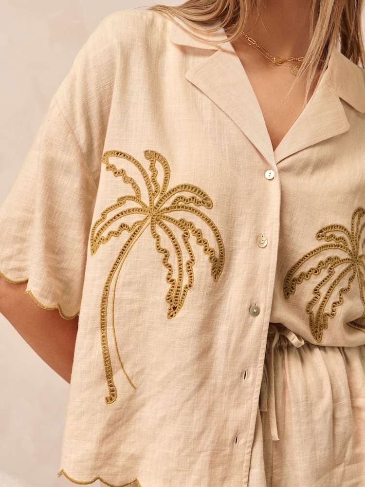 Cream Scallop Edge Button Through Short Set Pyjamas - Image 3 of 10