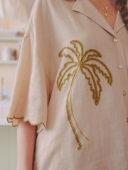 Cream Scallop Edge Button Through Short Set Pyjamas - Image 4 of 10