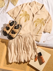 Cream Scallop Edge Button Through Short Set Pyjamas - Image 6 of 10