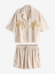 Cream Scallop Edge Button Through Short Set Pyjamas - Image 7 of 10